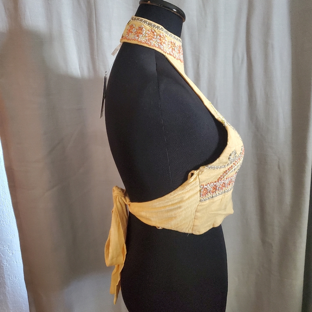 HPx2 🎉 Embroidered Free People Halter Yellow - Picture 3 of 6